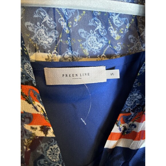 Preen Line Womens Long Sleeve V- Neck High Low Midi Dress Blue Red Small - Picture 5 of 12